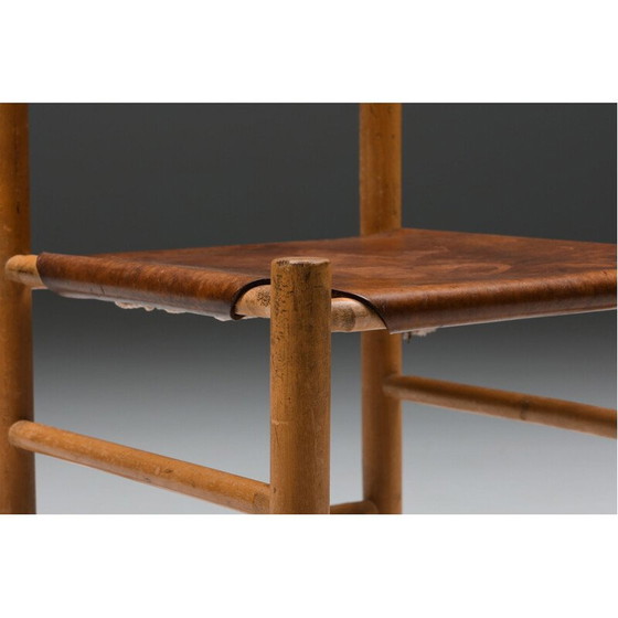 Image 1 of Sedia francese vintage in legno e pelle, Francia 1950