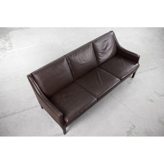 Image 1 of Mid-century Danish 3-seater chocolate leather sofa, 1960s