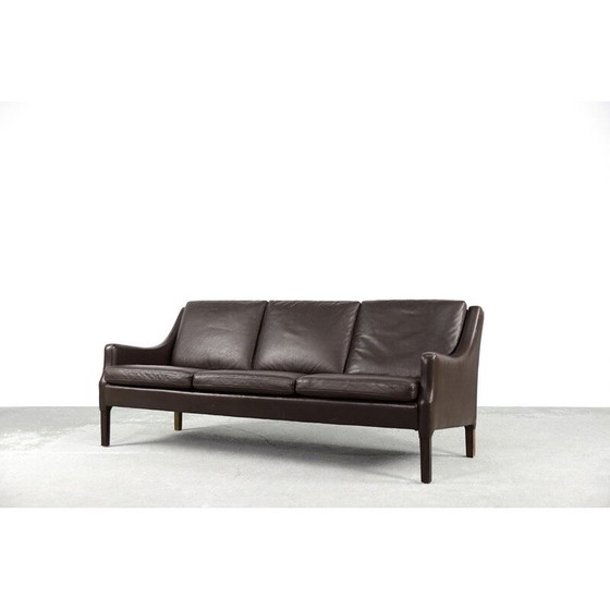 Image 1 of Mid-century Danish 3-seater chocolate leather sofa, 1960s