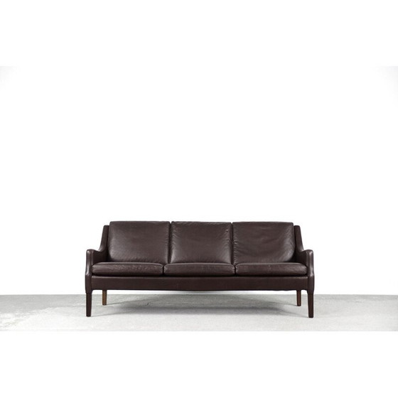 Image 1 of Mid-century Danish 3-seater chocolate leather sofa, 1960s