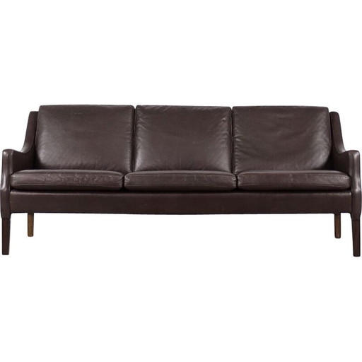 Mid-century Danish 3-seater chocolate leather sofa, 1960s