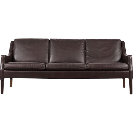 Image 1 of Mid-century Danish 3-seater chocolate leather sofa, 1960s