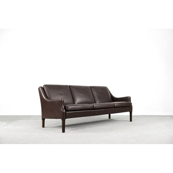 Image 1 of Mid-century Danish 3-seater chocolate leather sofa, 1960s