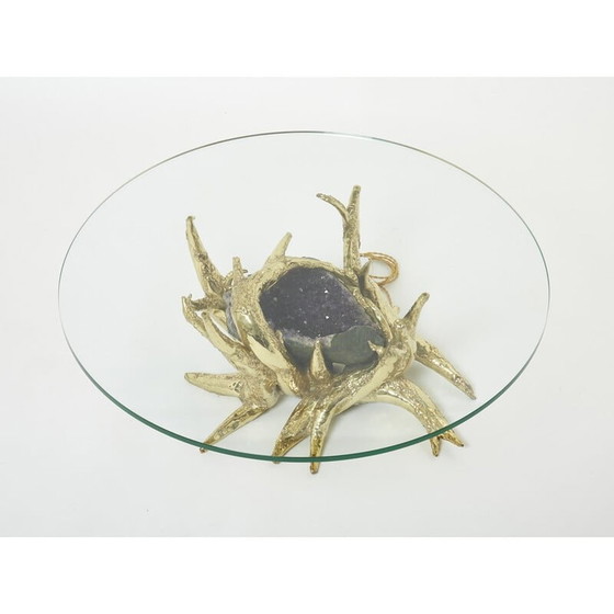 Image 1 of Vintage coffee table with amethyst bronze sculpture by Richard Faure, 1970