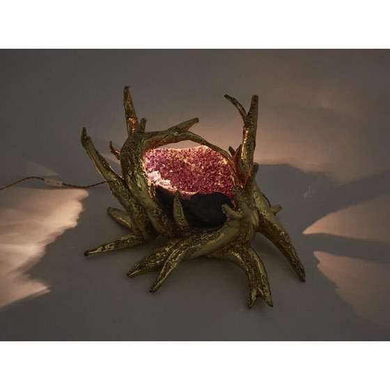 Image 1 of Vintage coffee table with amethyst bronze sculpture by Richard Faure, 1970