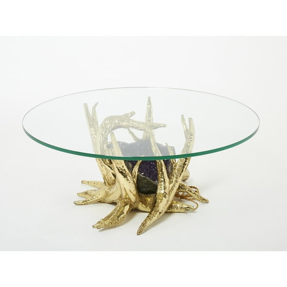 Image 1 of Vintage coffee table with amethyst bronze sculpture by Richard Faure, 1970
