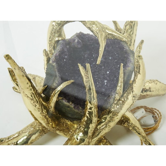 Image 1 of Vintage coffee table with amethyst bronze sculpture by Richard Faure, 1970
