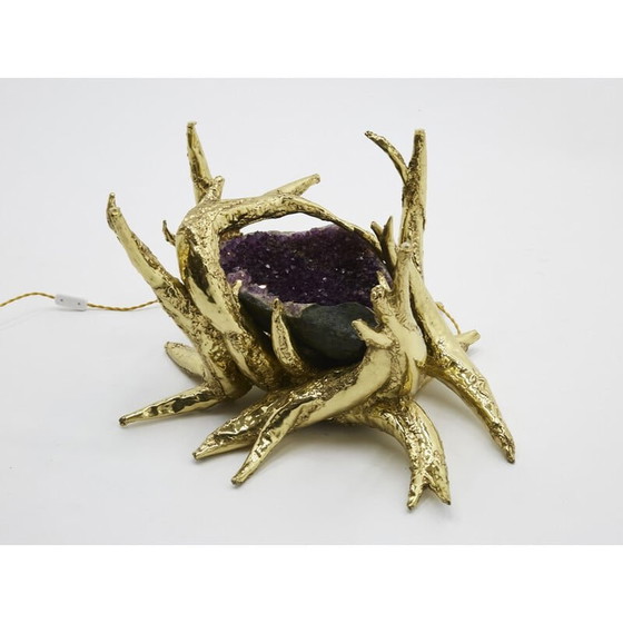 Image 1 of Vintage coffee table with amethyst bronze sculpture by Richard Faure, 1970