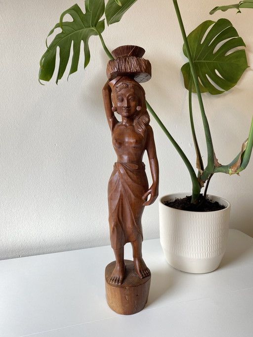 Vintage Balinese Wooden Statue Woman