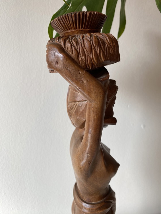 Image 1 of Vintage Balinese Wooden Statue Woman