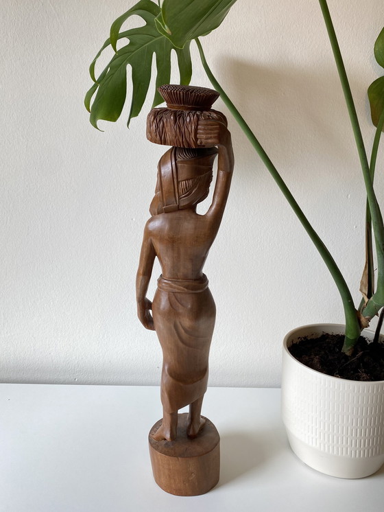 Image 1 of Vintage Balinese Wooden Statue Woman