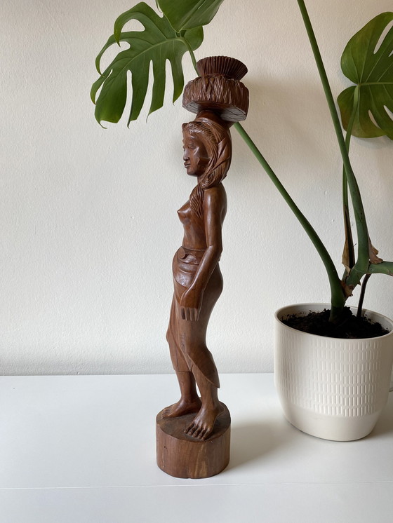 Image 1 of Vintage Balinese Wooden Statue Woman