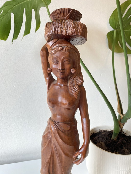 Vintage Balinese Wooden Statue Woman