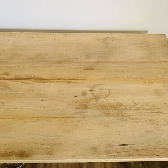 Image 1 of Vintage raw wood farm table with drawer