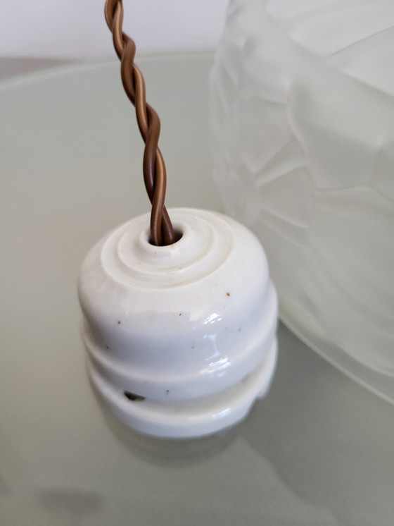 Image 1 of Plafonnier Art nouveau en verre pressé forgé avec décoration florale, France