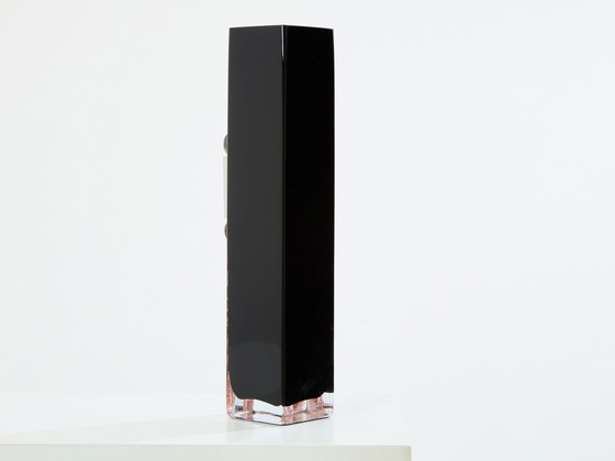 Image 1 of Anatole Riecke French Art Deco Tall Black Opaline Glass Red Vase 1938