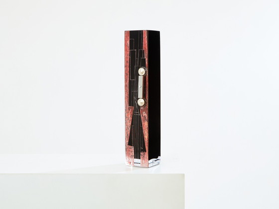 Image 1 of Anatole Riecke French Art Deco Tall Black Opaline Glass Red Vase 1938