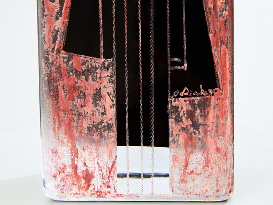 Image 1 of Anatole Riecke French Art Deco Tall Black Opaline Glass Red Vase 1938