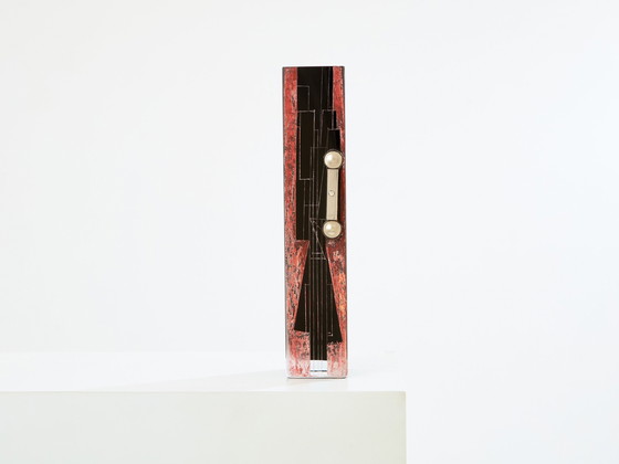 Image 1 of Anatole Riecke French Art Deco Tall Black Opaline Glass Red Vase 1938