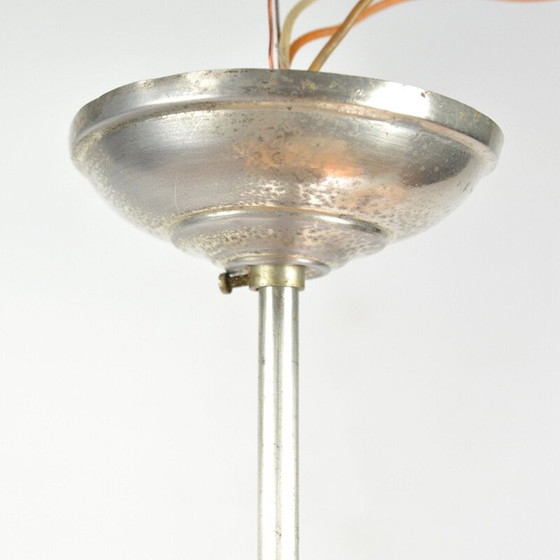 Image 1 of Vintage art deco glass chandelier from Spółdzielnia Pracy Metal Kraków, Poland 1950s