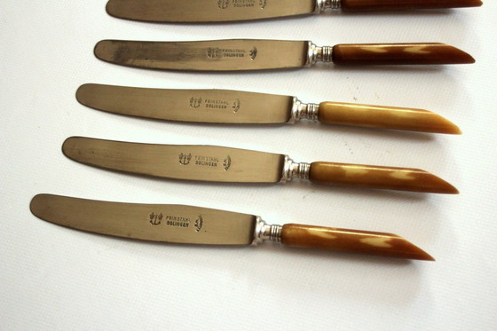 Image 1 of 1920S - 6 antique butter knives/fruit knives with brown marbled handle - fine steel from Solingen