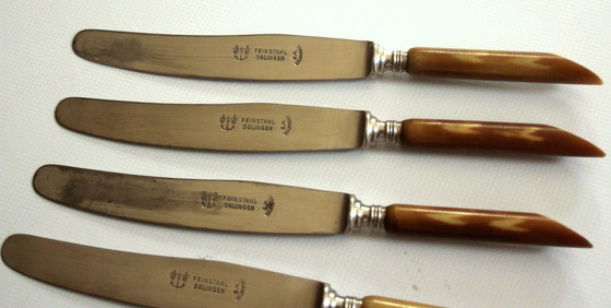 Image 1 of 1920S - 6 antique butter knives/fruit knives with brown marbled handle - fine steel from Solingen