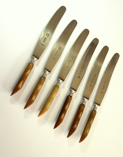 1920S - 6 antique butter knives/fruit knives with brown marbled handle - fine steel from Solingen