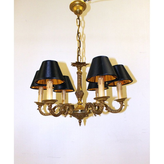 Image 1 of Lampadario vintage in bronzo dorato con 6 luci