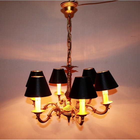 Image 1 of Lampadario vintage in bronzo dorato con 6 luci
