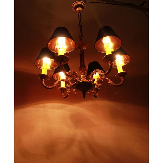 Image 1 of Lampadario vintage in bronzo dorato con 6 luci