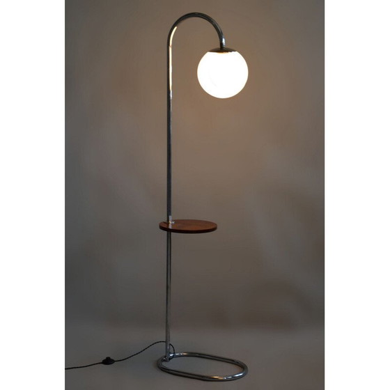 Image 1 of Vintage Bauhaus floor lamp in chrome steel and walnut by Hana Kucerova-Zaveska for Sab Praha, Czechoslovakia 1930