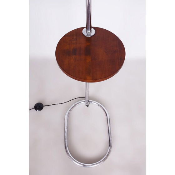 Image 1 of Vintage Bauhaus floor lamp in chrome steel and walnut by Hana Kucerova-Zaveska for Sab Praha, Czechoslovakia 1930