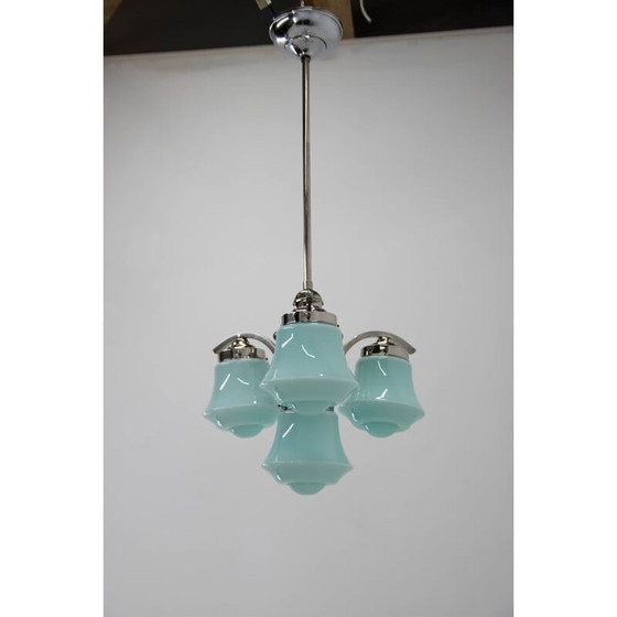 Image 1 of Vintage Art Deco azure glass chandelier, 1930