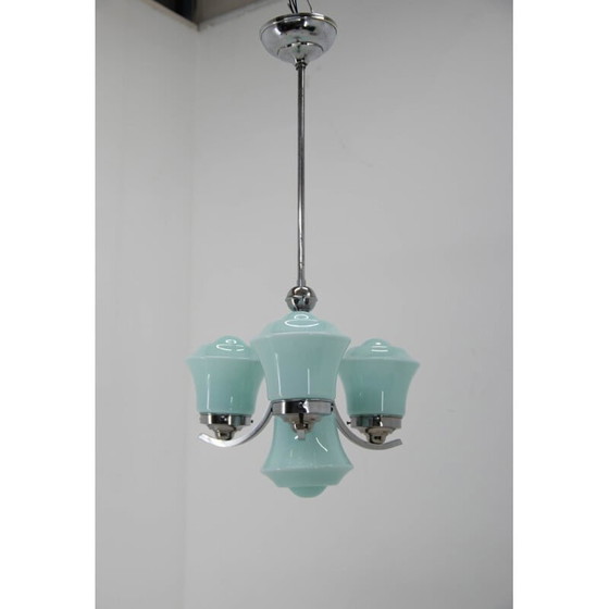 Image 1 of Vintage Art Deco azure glass chandelier, 1930