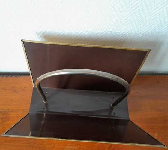 Image 1 of English repoussé brass magazine rack 1960