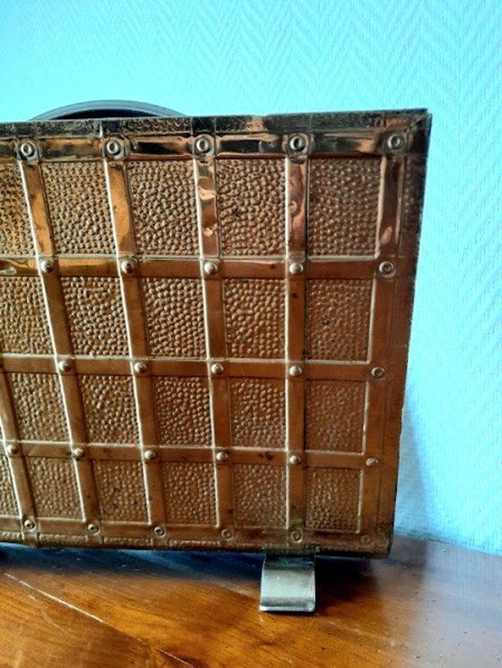 Image 1 of English repoussé brass magazine rack 1960