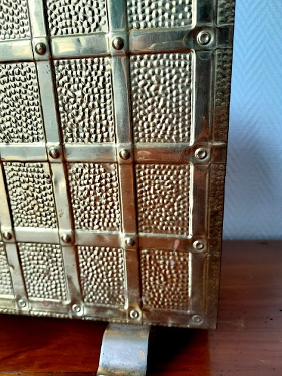 Image 1 of English repoussé brass magazine rack 1960