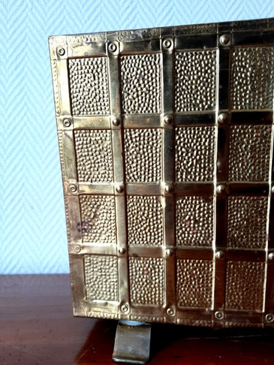 Image 1 of English repoussé brass magazine rack 1960