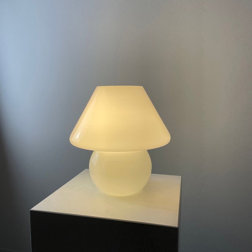 White glass mushroom table lamp from 1970