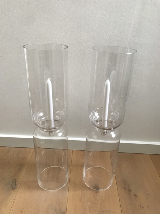 2 X Iittala - Lantern Candlestick 60 Cm + Apparatus + Glass