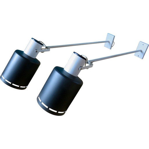 Pair of vintage white lacquered metal wall lamp with long tubular arms for Lita, France