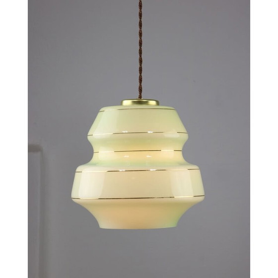 Image 1 of Mid-century green glass and brass pendant lamp