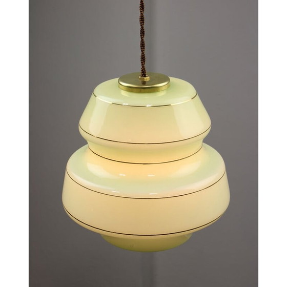 Image 1 of Mid-century green glass and brass pendant lamp