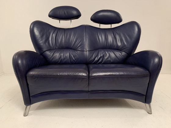 Image 1 of Himolla sofa leather blue 2-seater