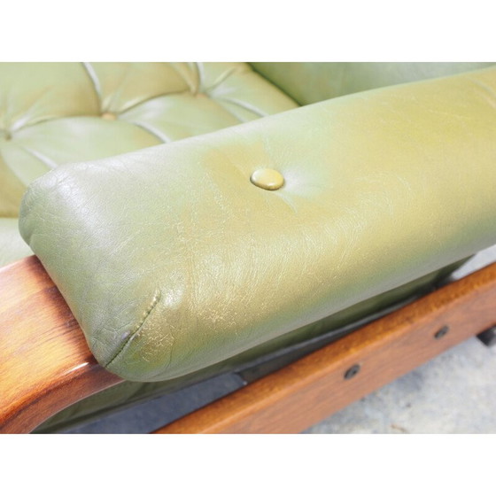 Image 1 of Vintage lounge chair with green leather and ottoman by G-Mobel, 1970s