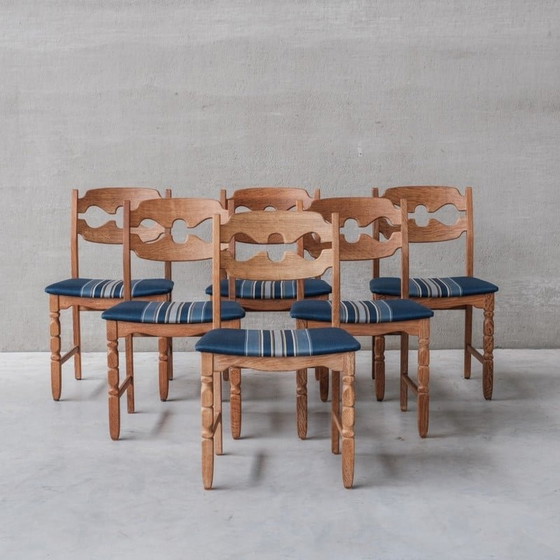 Image 1 of Set of 6 vintage dining chairs model "Razor back" in oakwood by Henning Kjaernulf, Denmark 1960