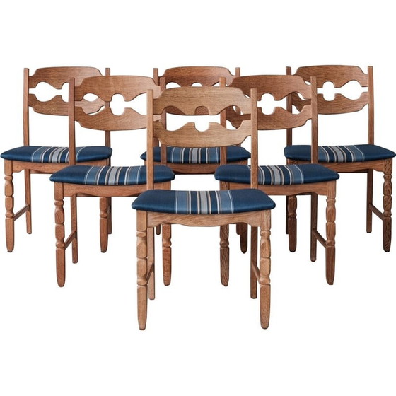 Image 1 of Set of 6 vintage dining chairs model "Razor back" in oakwood by Henning Kjaernulf, Denmark 1960