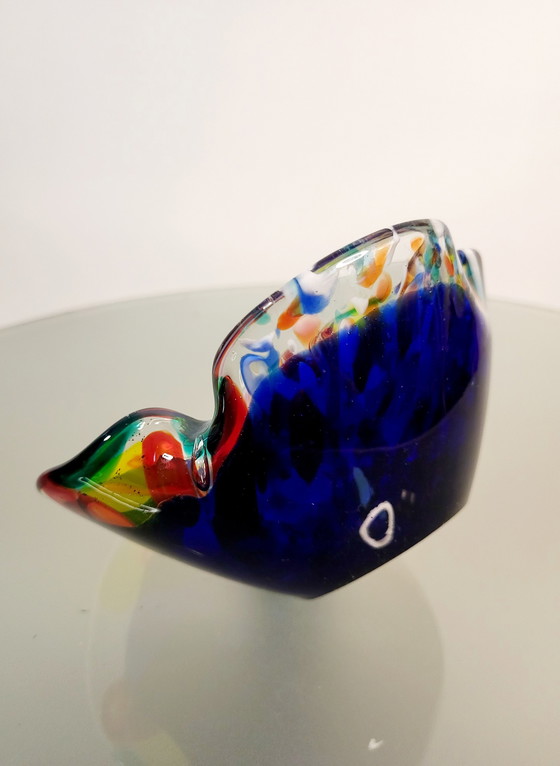 Image 1 of Ciotola multicolore di Murano, design organico soffiato a bocca con foglie d'argento, Italia