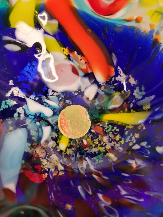 Image 1 of Ciotola multicolore di Murano, design organico soffiato a bocca con foglie d'argento, Italia