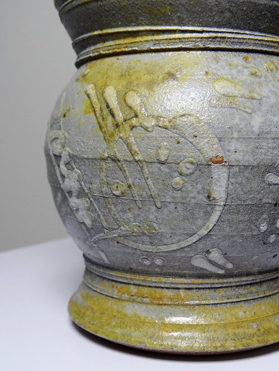 Image 1 of Small Two-Sided Vase, Enameled Vintage Handmade Stoneware Signature To Identify